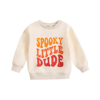 Одежда на Хэллоуин для малышей, толстовка для маленьких мальчиков и девочек, топ с длинными рукавами и буквенным принтом, пуловер с круглым вырезом, свитер