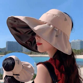 Летняя женская шляпа с козырьком в виде бабочки, Складная Солнцезащитная Шляпа, Пляжные шляпы с широкими полями, Соломенная шляпа, женская Пляжная Кепка с защитой от ультрафиолета