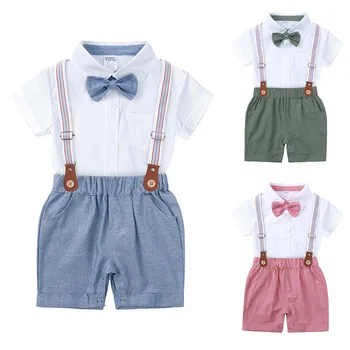 Летний Костюм Джентльмена Для мальчиков, Штаны с ремешком для младенцев, из двух предметов, красивая одежда в британском стиле