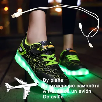 Размер 26-37 Детская светящаяся обувь со светодиодной подзарядкой от USB, Детская обувь с крючком и петлей, Детские светящиеся кроссовки, Детская светящаяся обувь со светодиодной подсветкой