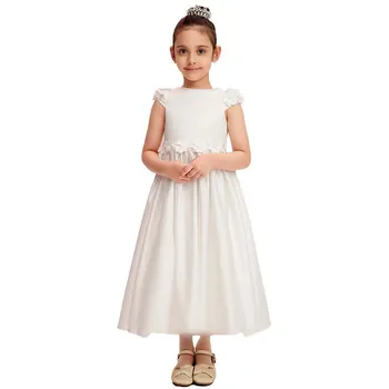 YZYmanualroom 2023 Платье с цветочным узором для девочек Трапециевидной формы, длиной по щиколотку, Атласное Белое от 4 до 15 лет