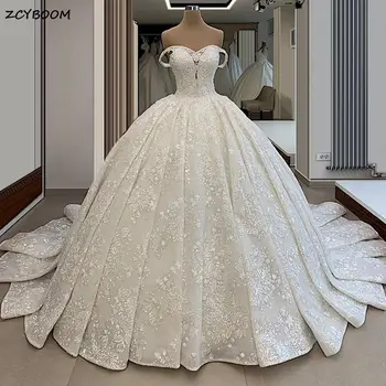 Изысканное Бальное платье цвета слоновой кости с открытыми плечами, Свадебные платья 2023, Расшитые бисером Аппликации, Женские Платья для Невесты, Vestidos De Noiva