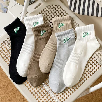 Новые корейские женские мужские короткие носки Зеленого цвета с вышивкой Ohh, носки из японского хлопка с вышивкой 2023