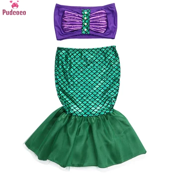Платья для костюмированной вечеринки для девочек, платье Принцессы Ариэль с хвостом Русалочки, Детский маскарадный костюм для девочек