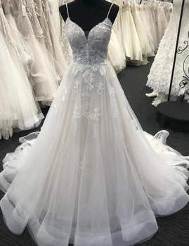 Свадебные платья ANGELSBRIDEP на тонких бретельках, Богемное Vestido De Noiva, Модное Вечернее платье Невесты Со Шлейфом с аппликацией