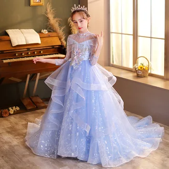 Платья с шлейфом для девочек-цветочниц на свадьбу, Роскошное Детское праздничное платье, длинные вечерние платья для торжественных случаев