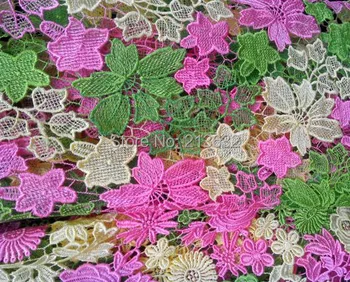 2017 розовый, зеленый, желтый кленовый лист воды растворимый вышитая ткань тюль кружева водорастворимая вышивка, вышитые цветы, ткани