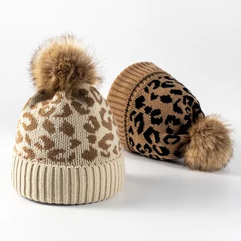 Зимняя теплая Леопардовая вязаная шапочка-Бини Унисекс, Мягкая толстая высококачественная модная однотонная шапочка