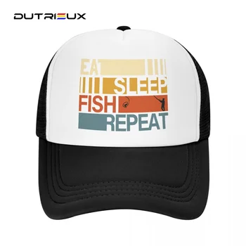 Eat Sleep Fish Repeat 2023 Летняя Женская Мужская Сетчатая бейсболка Sunhat Уличные Дышащие Шляпы Casquette
