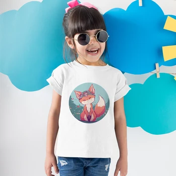 Высококачественная футболка с принтом, милые футболки с рисунком Лисы для девочек, Летняя уютная одежда для подростков, повседневные детские футболки для игр на открытом воздухе